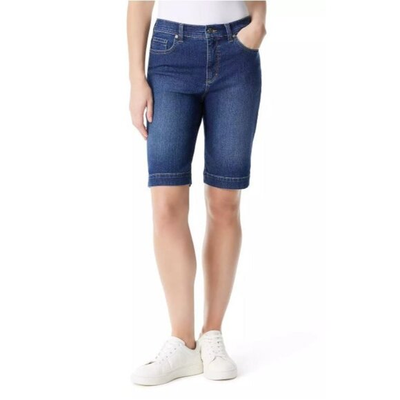 Gloria Vanderbilt Womens Amanda High Rise Denim Bermuda Jean Shorts Sz 8 New - Picture 1 of 8